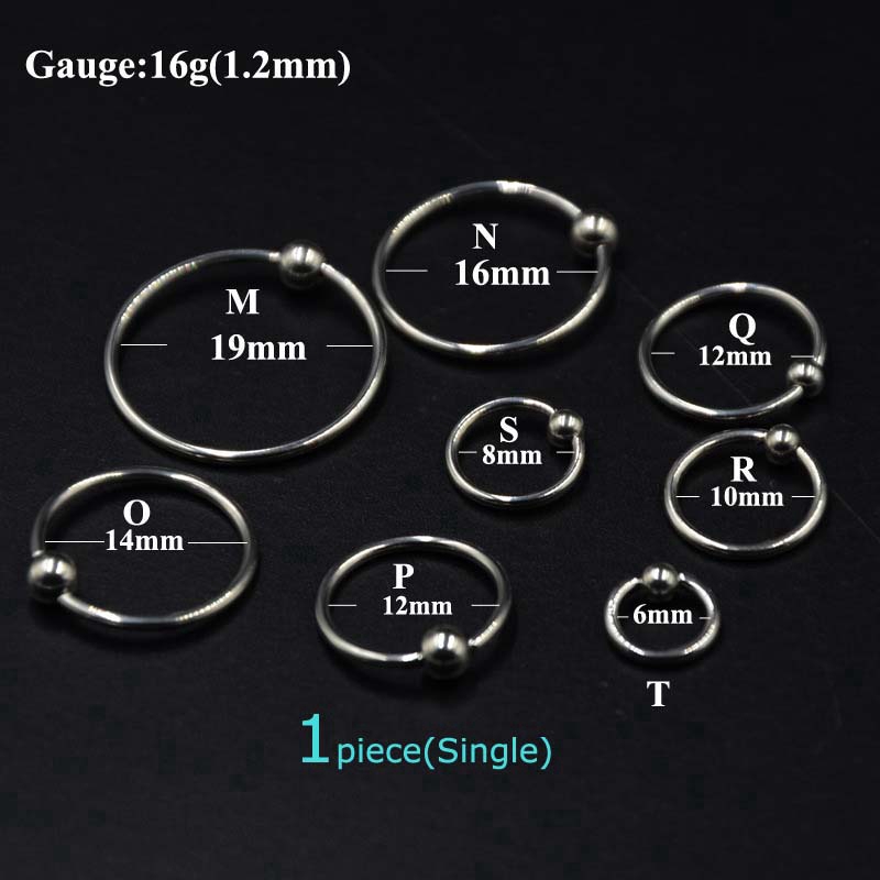 1piece Captive Bead Ring Earrings Stainless Steel Lobe Piercing Unisex Hypoallergenic