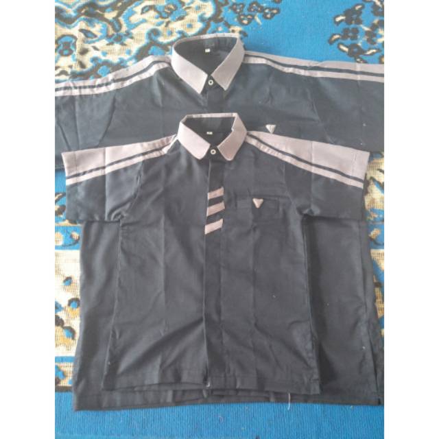 Baju koko hitam kerah hem couple ayah dan anak