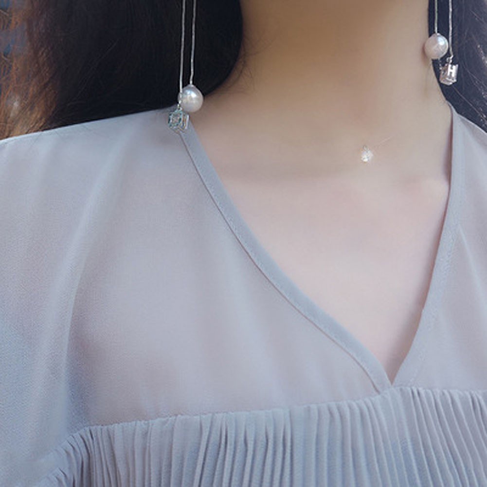 Floating Illusion Clavicle Zircon Pendant Chain Necklace Elegant Exquisite Minb