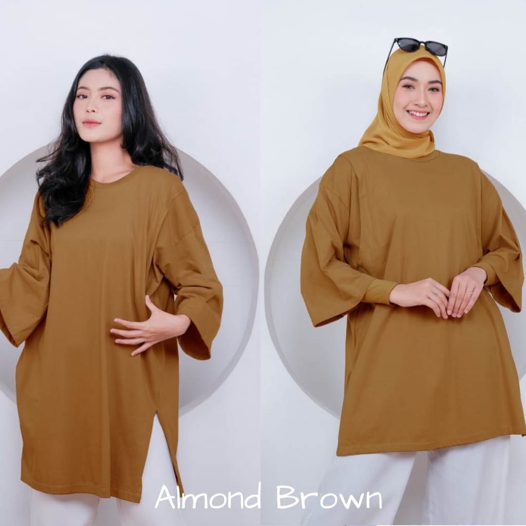 Momiasi - Kaos Oversize Wanita lengan 7/8 Basic Oversized Top Busui Hijab Non Hijab Friendly