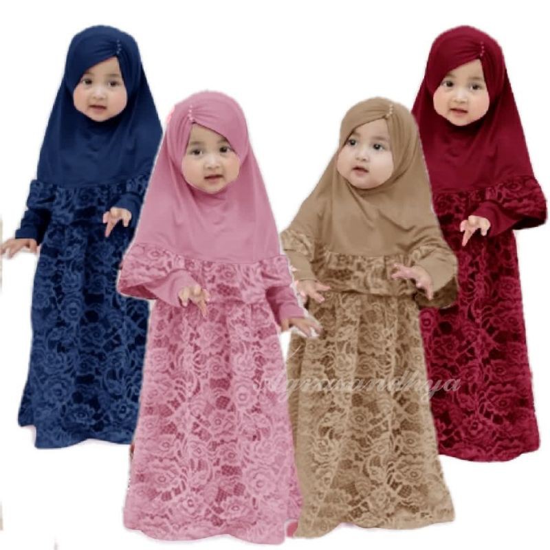 Setelan gamis  anak  dera set jilbab baju anak  2  3 4 5 tahun  