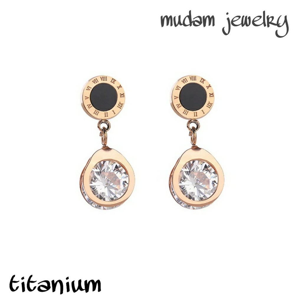 Anting Titanium B&lt;lgr Black Dengan Kristal Rose Gold, Gold dan Silver