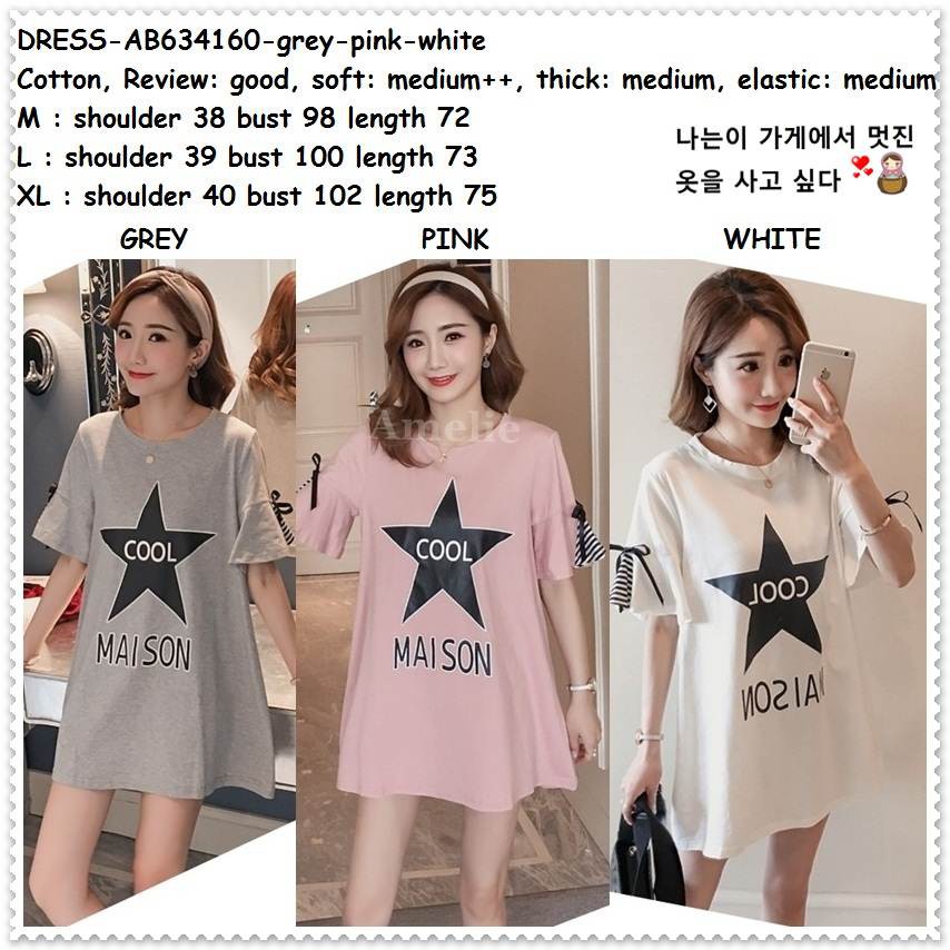 AB634160 Star Mini Dress Casual Santai Korea Import White Pink Grey Putih