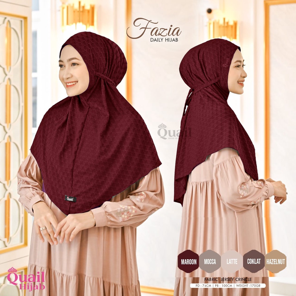 Jilbab FAZIA Quail Hijab Original Daily Instan Anti Setrika Jersey Crinkle Premium Tali Belakang Ter