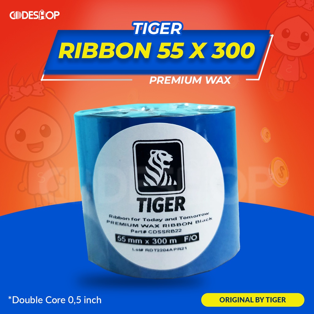 Ribbon Premium Wax 55x300 meter Tinta Stiker Barcode