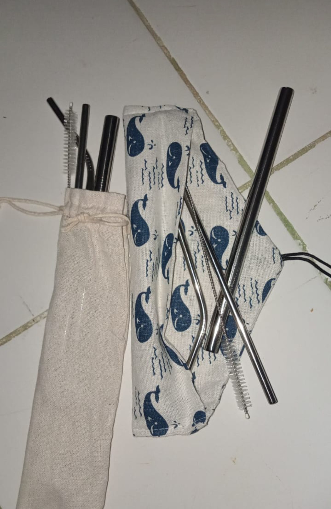 Set 5pcs Sedotan Minuman Dengan Bahan Stainless Steel Dan Warna Putih Stainless Steel Straw Straws