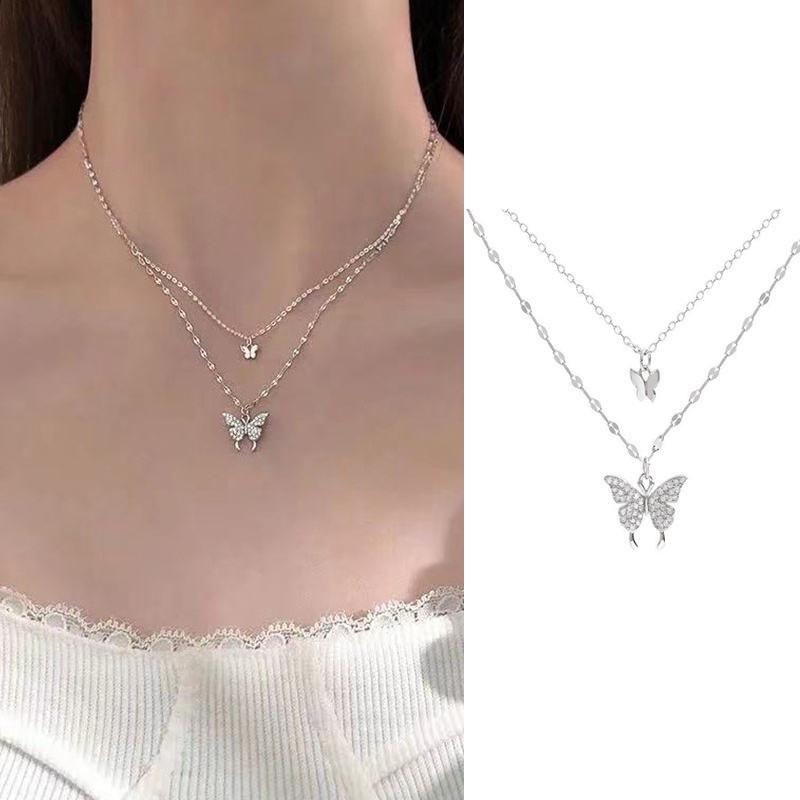 Kalung Desain Kupu-Kupu Gaya Korea Untuk Wanita titanium anti karat perak necklace