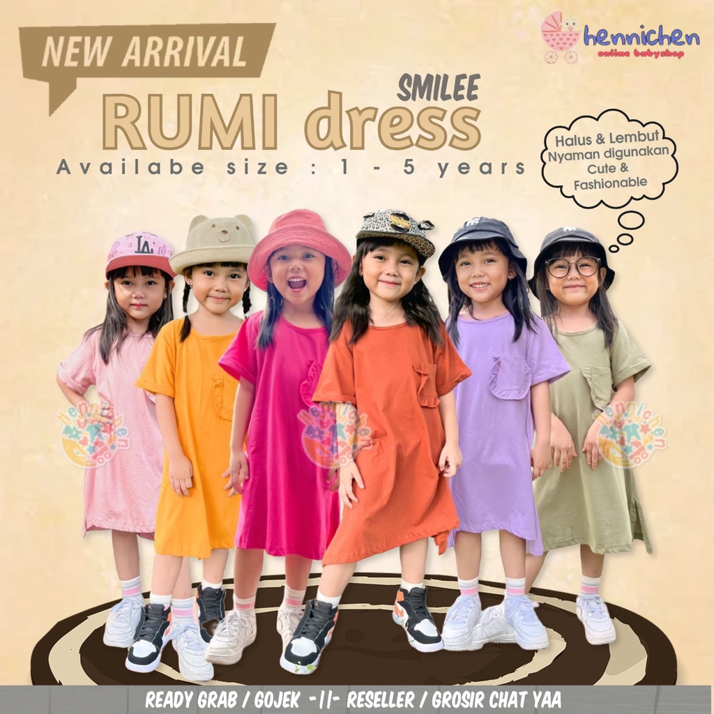 PROMO 7.7 SMILEE Dress Anak Rumi Saku Lucuna Oversize Original Dress anak Fashion anak Perempuan 1 - 5 Tahun