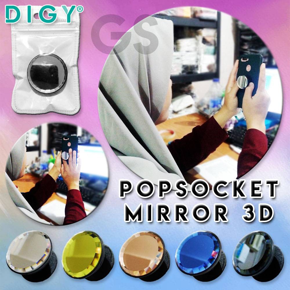 Popsocket Mirror 3D Merah silver abu2 kuning  pink Pop Socket