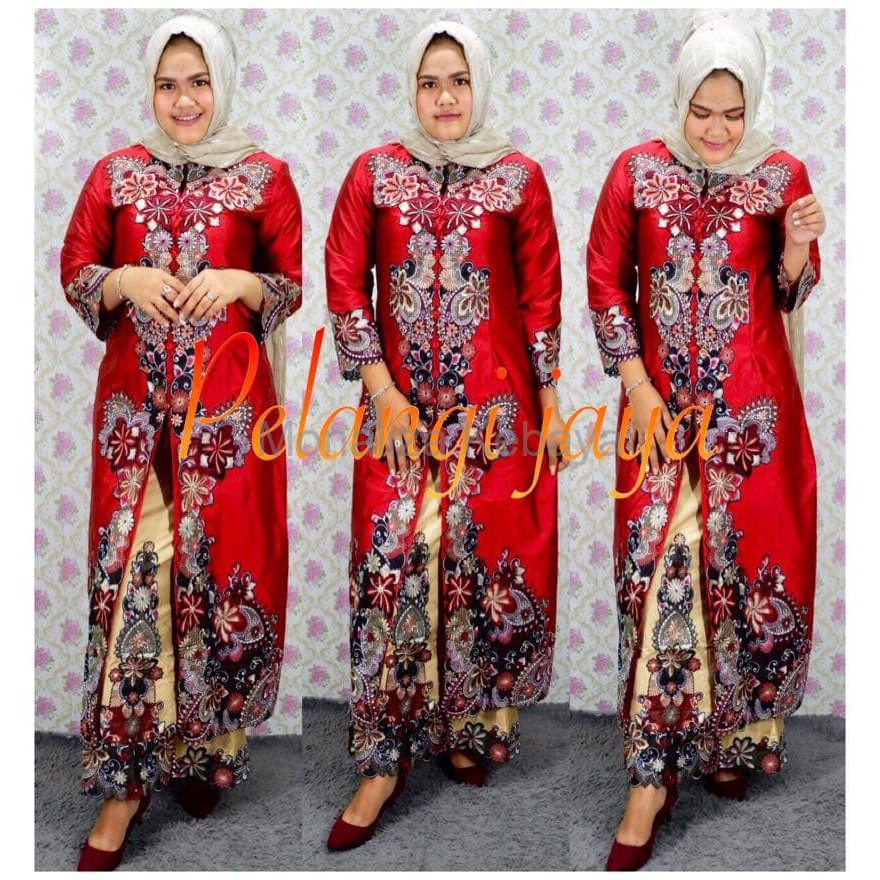 Termewah dan Terlaris Set abaya sapujagad jumbo merah kuning original Pelangi Jaya