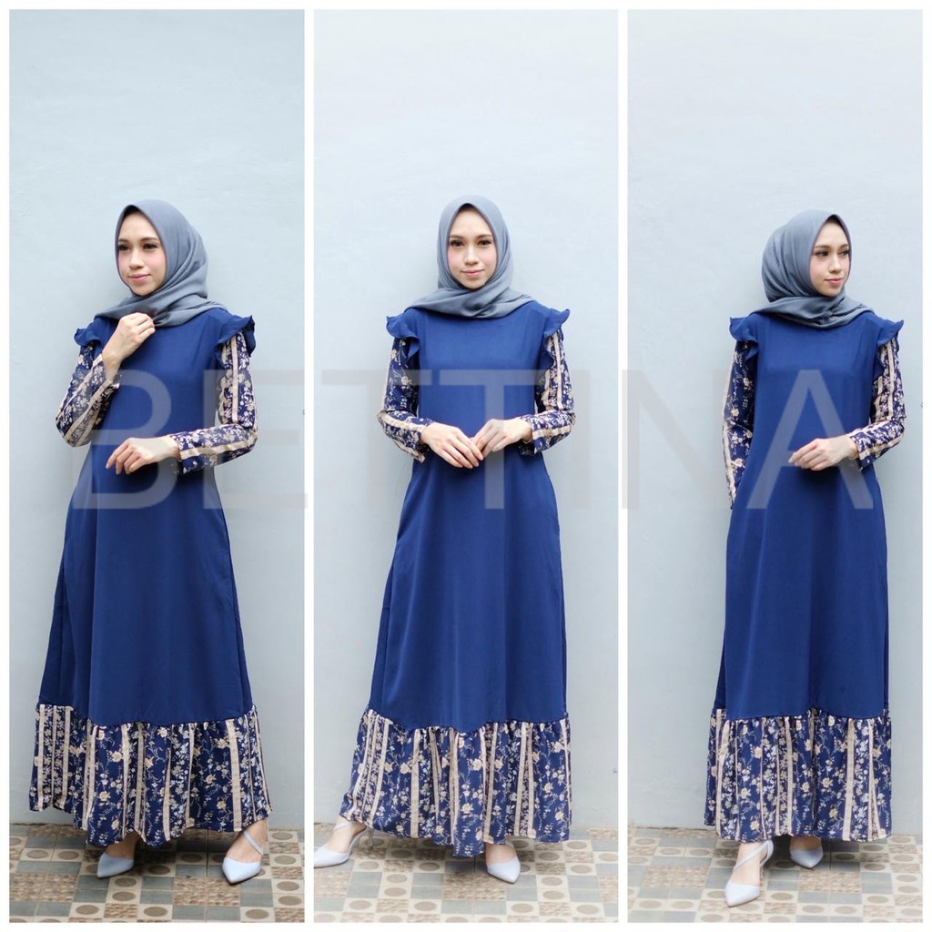 Gamis Elvi Polos Corak Dress Muslim Mewah Shopee Indonesia