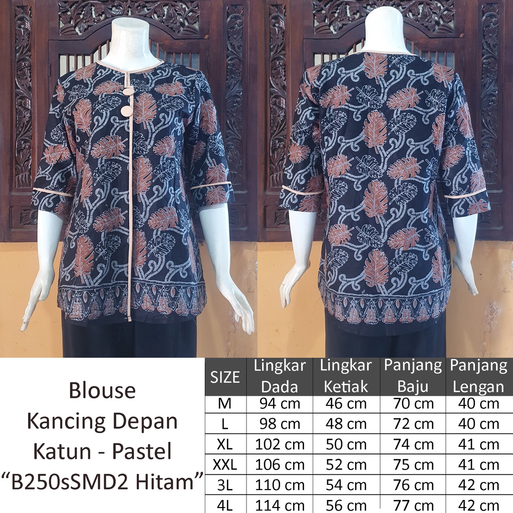 NEW Atasan Blouse Batik MOSA Blus Wanita Lengan Pendek 3/4 Kancing Depan. Motif Batik Pekalongan -250-4