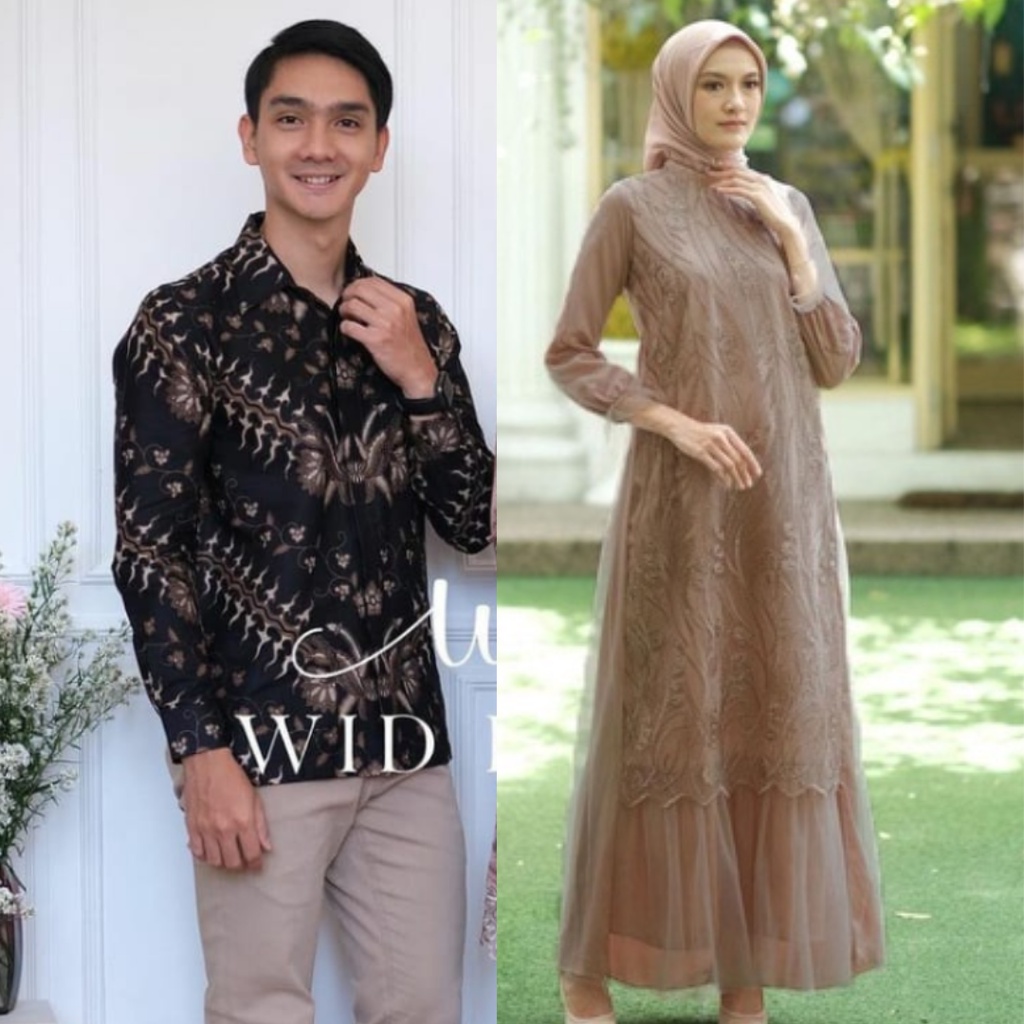 NEW ARIVAL -  Baju Batik Couple Gamis Brukat Modern Couple Batik Gamis Tunangan Baju Batik Gamis Brukat Couple Brukat Kemeja Batik Dress Brukat