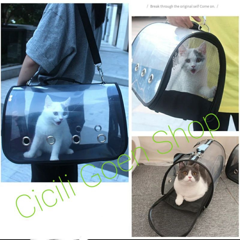 tas travel bening transparan anjing kucing kelinci musang cargo hewan pet waterproof carrier