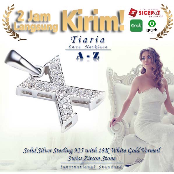 Kalung Huruf Inisial A-Z Lapis Emas 18K Berlian Swarovs TSN111-X--M75