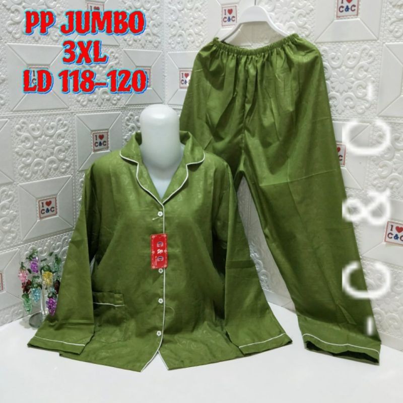 Piyama Lengan Panjang Polos  PP Jumbo Hembos LD 120cm-Hijau Lumut