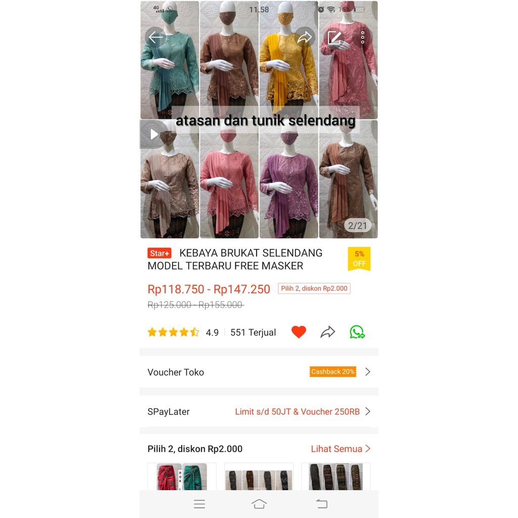 KEBAYA SELENDANG TUNIK  BAHAN TULLE MUTIARA PREMIUM FREE MASKER