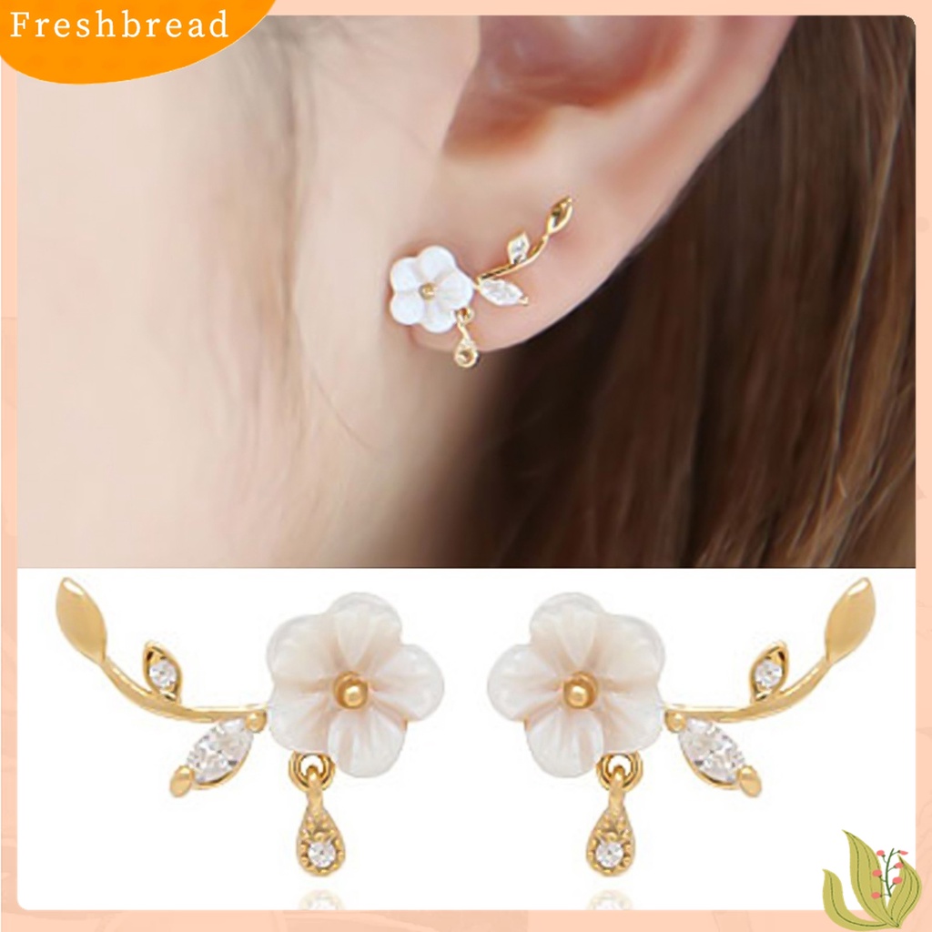 Fresh| Anting Stud Bentuk Bunga Daun Bahan Alloy Aksen Berlian Imitasi Untuk Harian