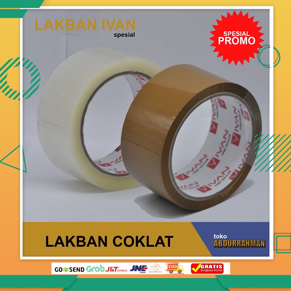 

Murah!!! Lakban Bening Coklat IVAN tebal 2inch 72 yrd 90 yard kuat dan tidak lengket