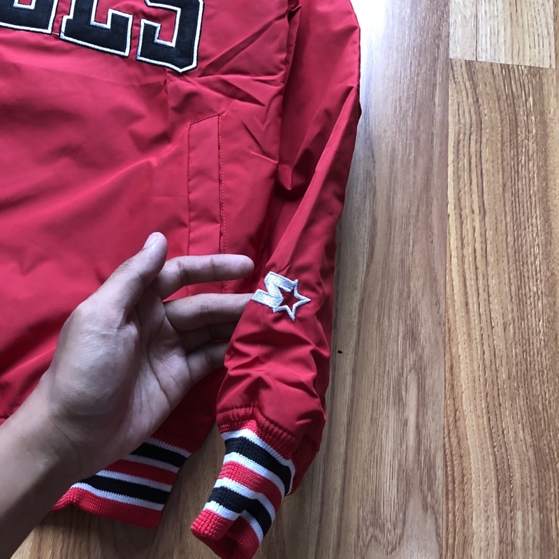 VARSITY JACKET BULLS - MERAH TEXT HITAM  FULLTAG