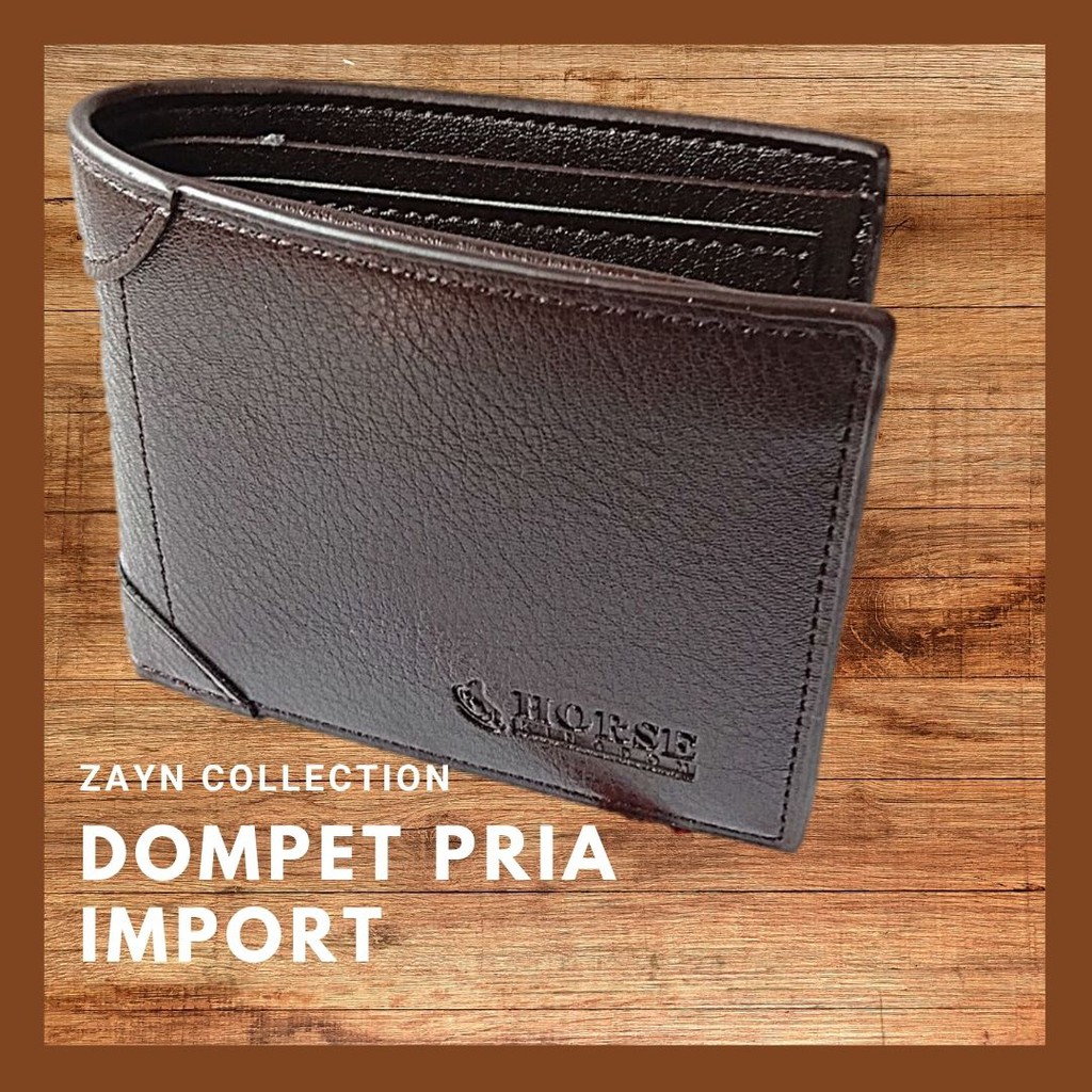 Dompet Kulit Pria Cowok Import Horse Imperial Model Lipat Pendek Polos Kulit Premium Hitam