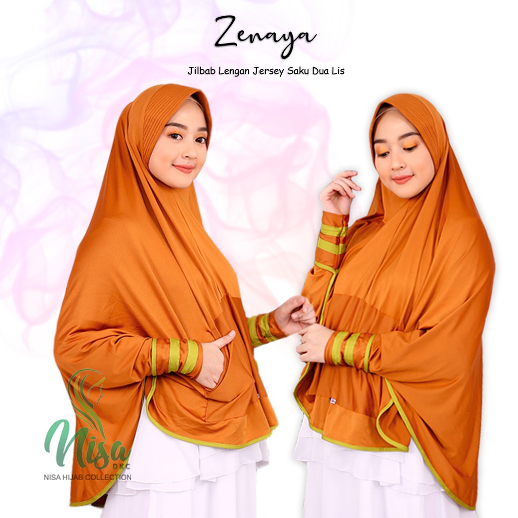 Jilbab Lengan Zenaya Saku Dua Mouza Bergo Khimar Hijab Tangan Jersey