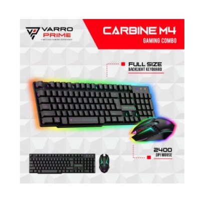 Mouse keyboard gaming varro prime wired usb 2.0 bundle combo membrane fullsize 2400dpi optical led carbine m4 m-4