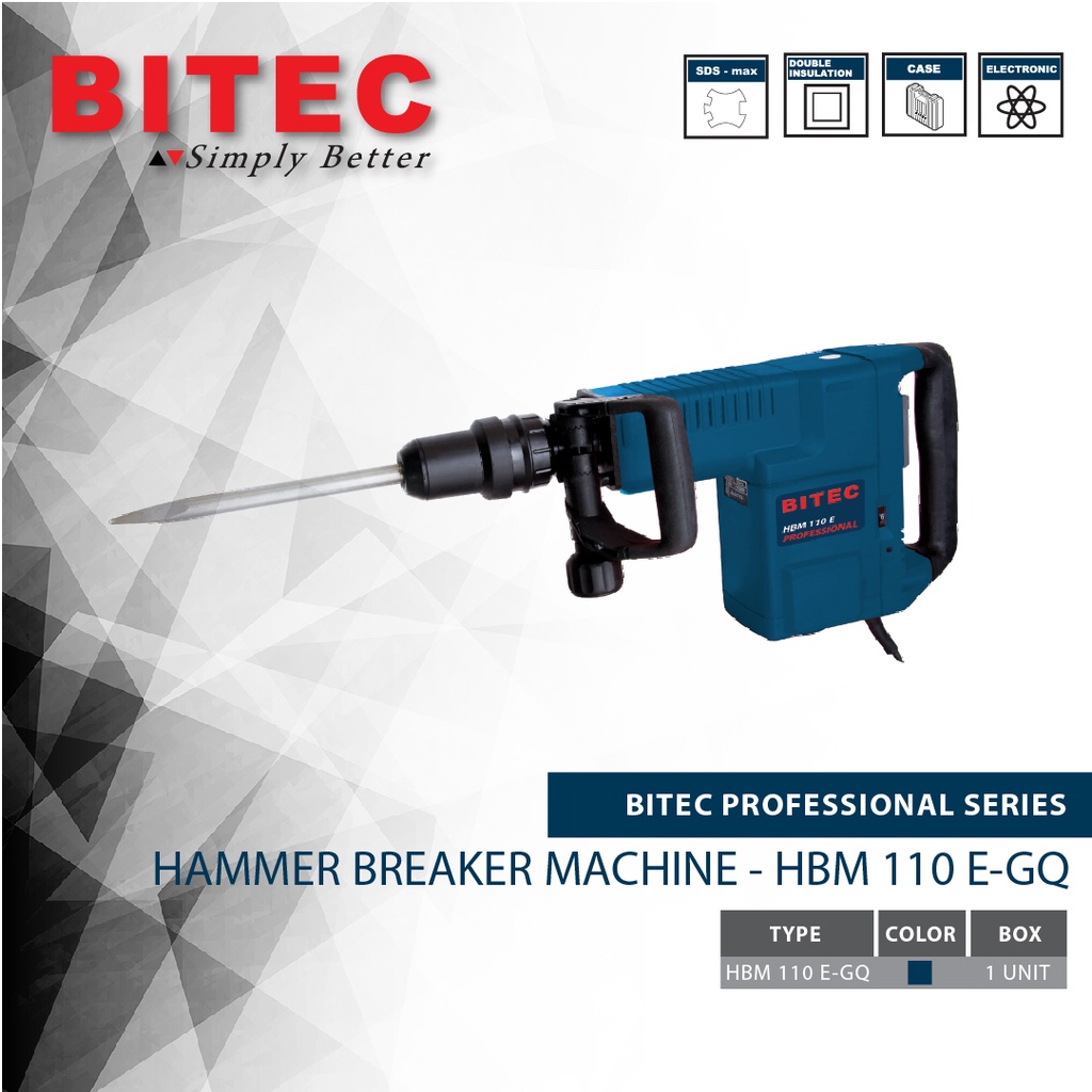 BITEC Mesin Bobok Beton Hammer Breaker SDS MAX 1500W Bobok Tembok Beton HBM 110 E-ZZ