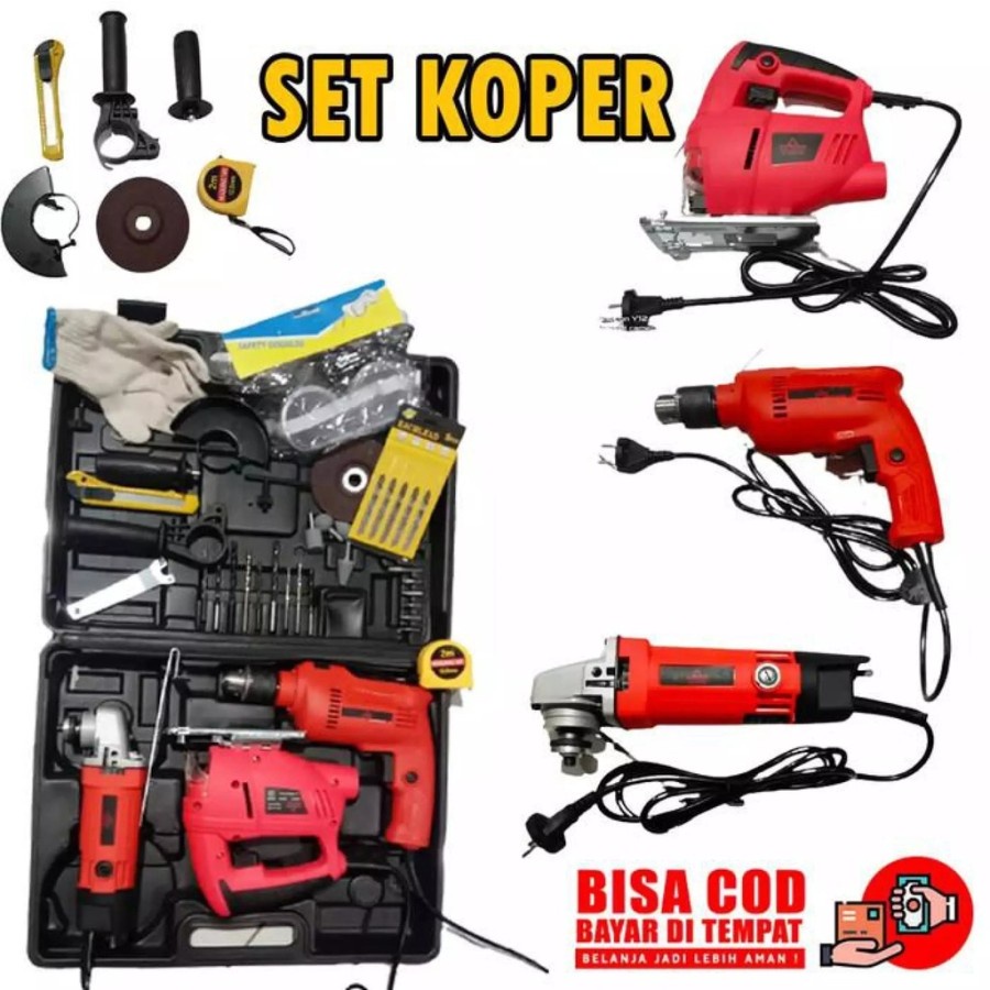 set bor tangan 13mm,gerinda ,jigsaw yukido ,set alat tukang lengkap sesuai gambar, POWER TOOLS SET AB-883FW