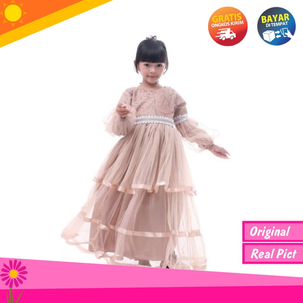 gamis pesta mewah warna mocca | baju gaun anak perempuan | gamis anak perempuan | dress anak perempuan | baju gamis anak | baju gamis anak perempuan | gaun pesta anak perempuan