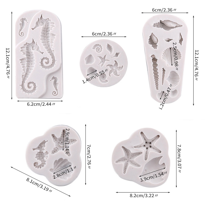 Cetakan Adonan Kue Desain Seahor Horse Seashell Starfish Bahan Silikon Untuk Dekorasi