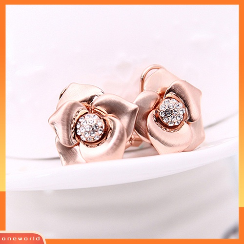 Set Perhiasan Kalung Anting Berlian Imitasi Bentuk Mawar Untuk Pengantin Wanita