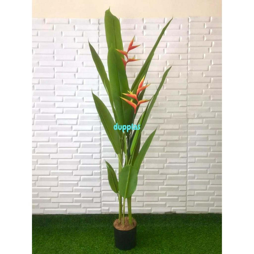 Pohon Hias Plastik Pisangan Heliconia Bird Of Paradise T165 Pot Dasar Hitam Dekorasi Aesthetic