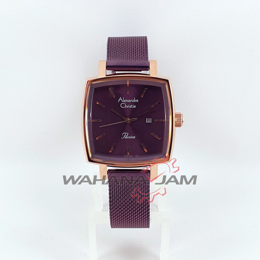 Alexandre Christie AC 2849 LD / Jam Tangan Wanita AC2849 Rantai Pasir Ungu Coklat Purple Brown Murah