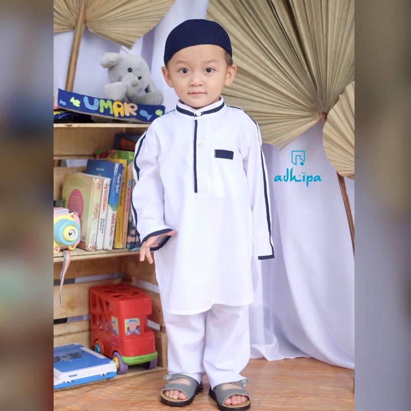 Setelan Baju Koko Pakistan Anak bayi warna Putih free Peci