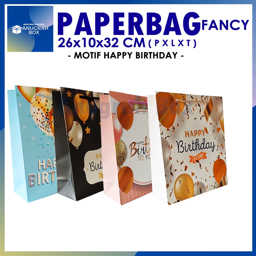 

Paperbag Paper Bag Kantong kertas fancy Motif BIRTHDAY 26x10x32cm tebal import goodiebag gift