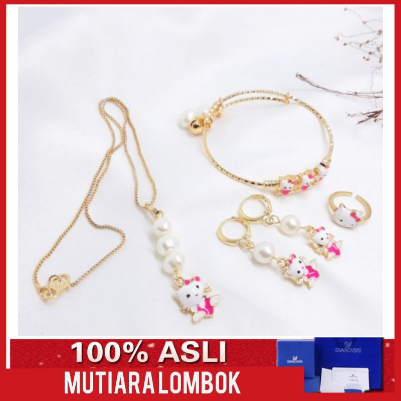 set perhiasan anak gelang kalung cincin anting mutiara lombok asli fashion anak  mutiara lombok asli