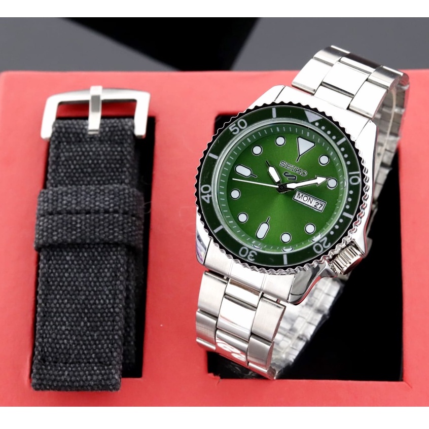 Jam tangan Pria Seiko Strap Stainless free strap kanvas free batrai