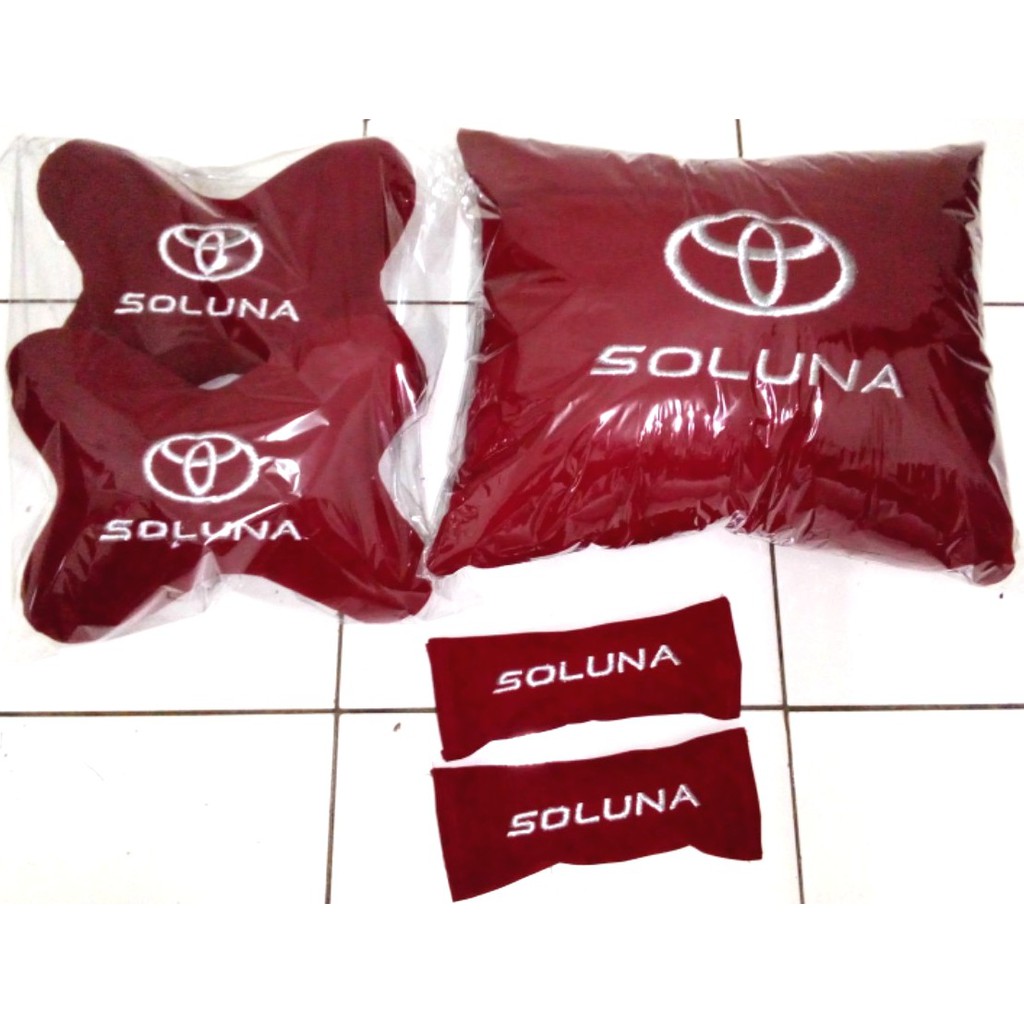 Bantal mobil Toyota Soluna aksesoris variasi headrest car set 3 in 1