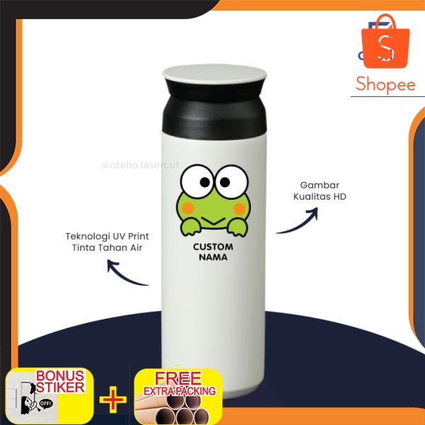 Terlaris Custom Tumbler Keroppi | Tokyo Botol Minum Termos Stainless Print UV Keren
