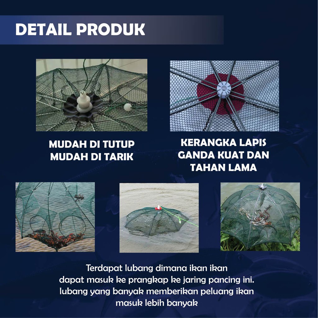 Aquapro Payung Bubu 8 Tipe Jaring Jebakan Perangkap Udang ikan Kepiting 2/4/6/8/10/12/16/20 Lubang