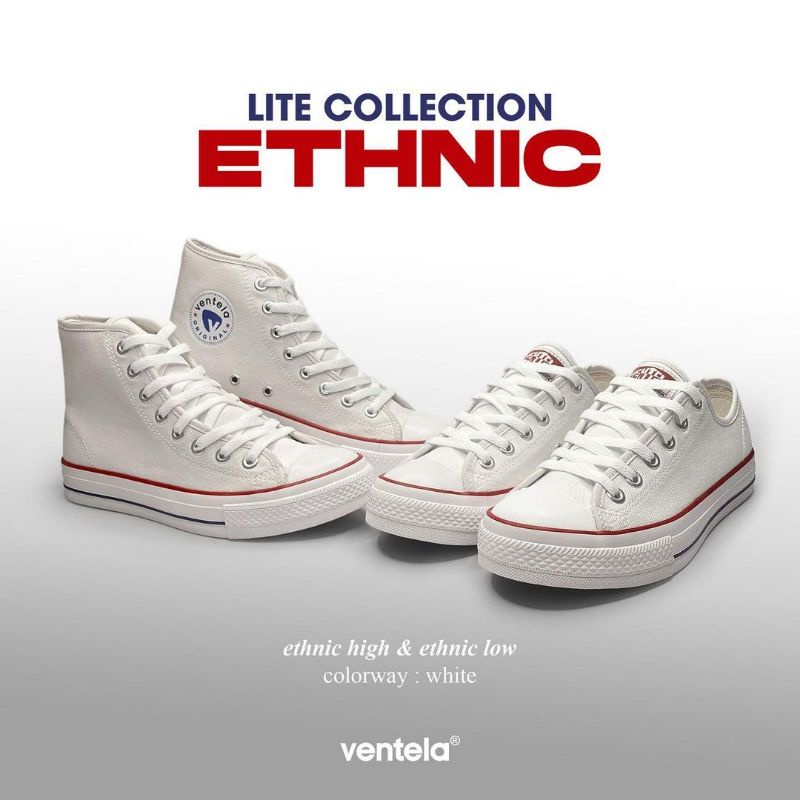 Sepatu Ventela Ethnic White Low & High 100% Original Sepatu Kasual Putih Sepatu Putih