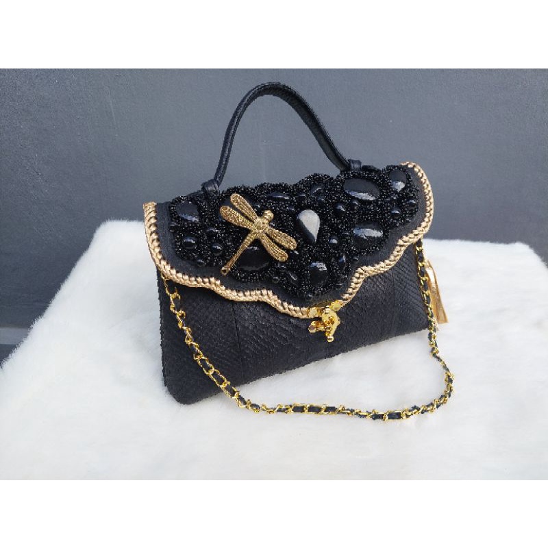 cluth ular piton/ tas kulit / clut pesta asli kulit size S