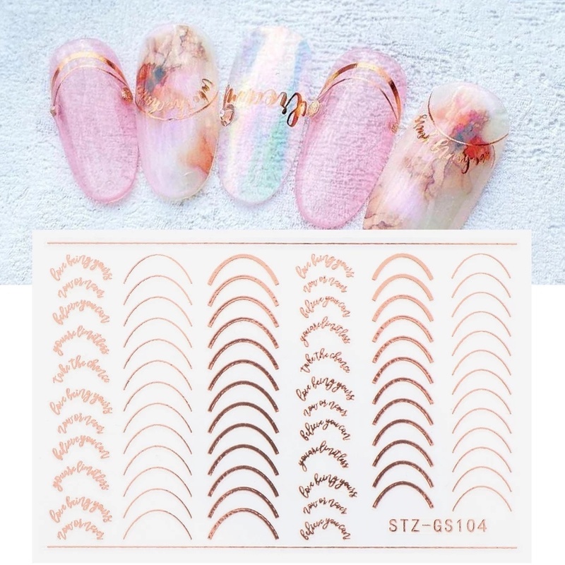 1 Lembar Stiker Kuku Motif Garis 3d Warna Rose Gold Bahan Logam Untuk Aksesoris Manicure