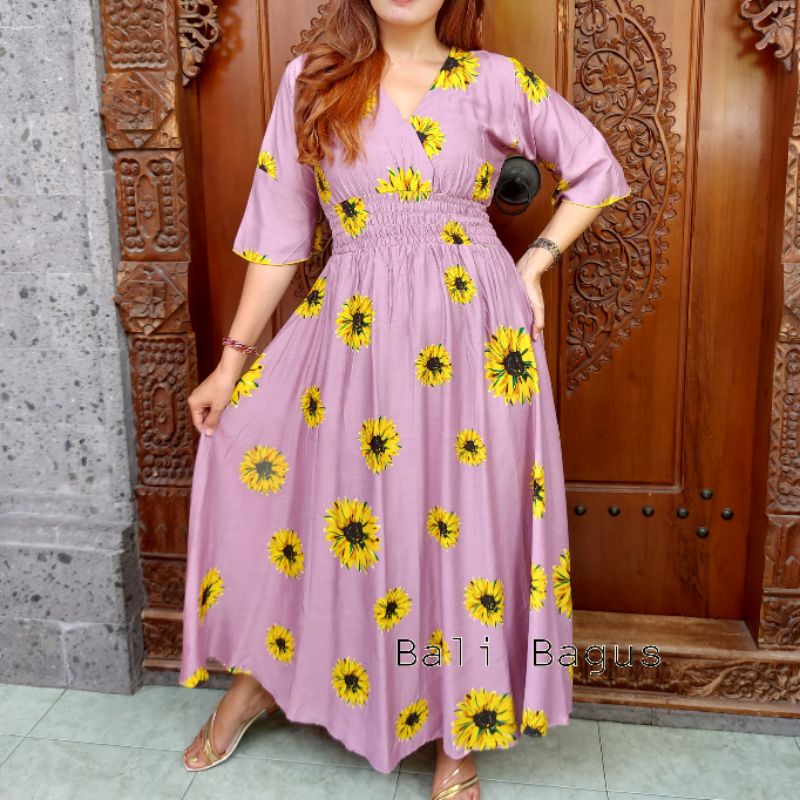 GAMIS BALI / DRES MOZA ( lengan lonceng)-Flower plum