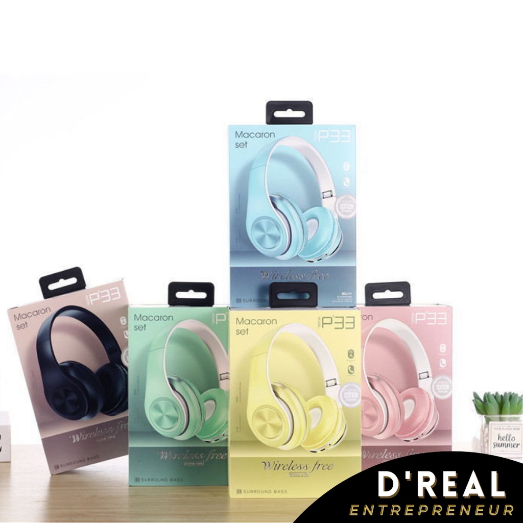 Headphone Bluetooth Bando Wireless Inpods Macaron P33 Earphone On-Ear