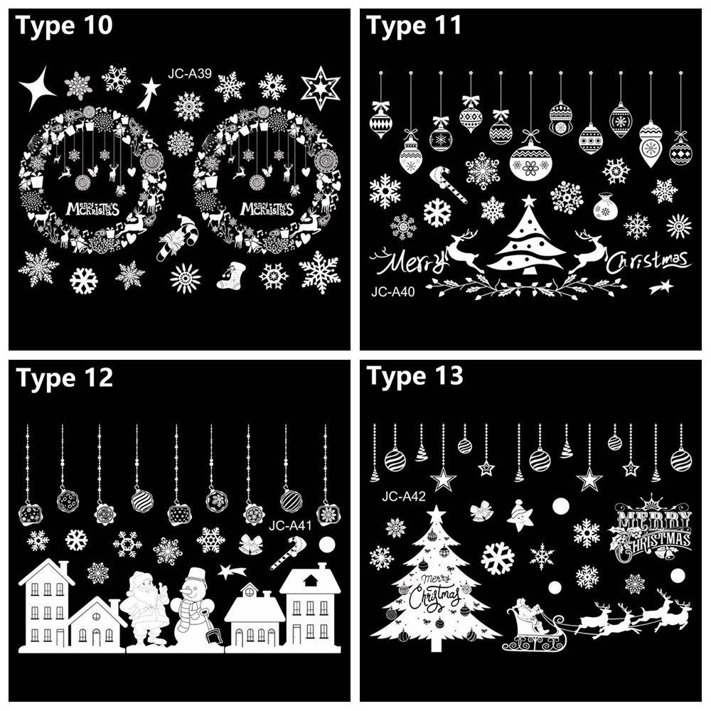 Solighter Statis Stiker Removable Santa Claus Xmas Elk Dekorasi Rumah Snowman Putih Decal