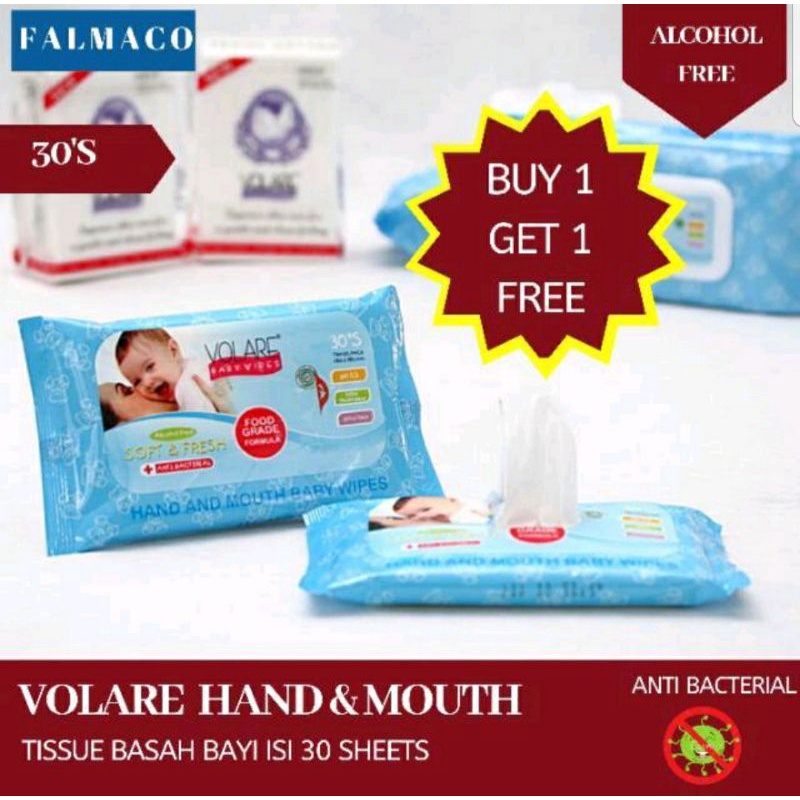 Buy 1 Get 1 Tisu Basah Volare Hand &amp; Mouth 30'S Foodgrade Baby Wipes Tisu Basah Bayi Tisu Basah foodgrade