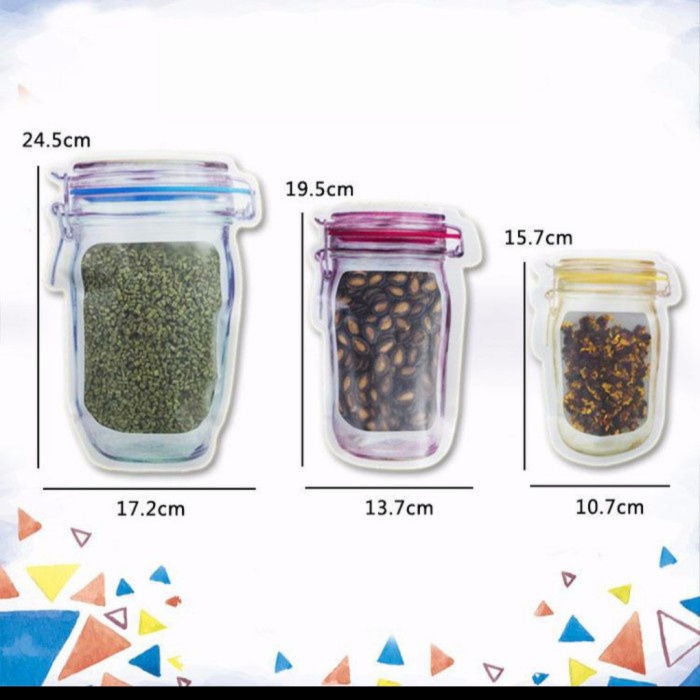 Mason Jar Zipper Bags PE PLASTIC Airtight Reusable Snack Bag