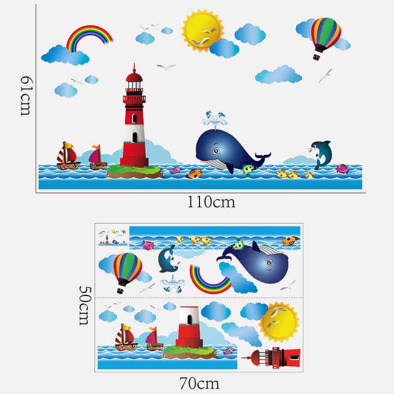 Reliza Wall Sticker Lis Ikan Paus Border Fish Lumba Lumba Awan Anak Kids Stiker Dinding LDR7252